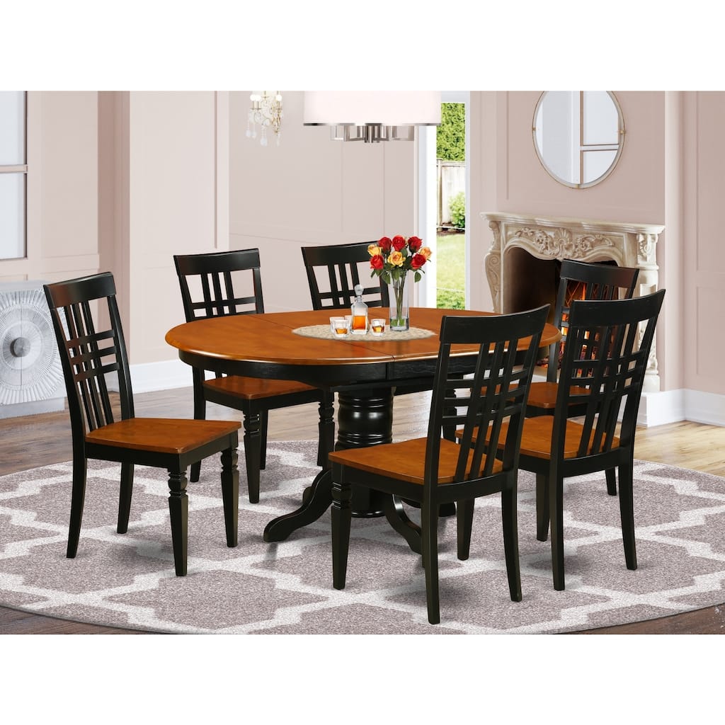 HomeStock 7-Piece Oval Black and Cherry Finish Solid Wood Top Dining Table with 6 Chairs with Lattice Back