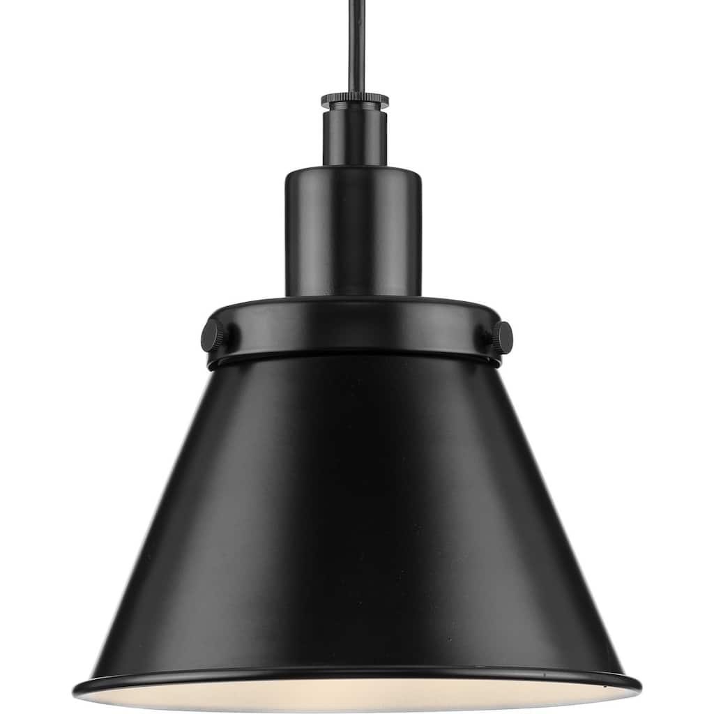 Hinton Collection One-Light Matte Black Modern Farmhouse Pendant - 8.25 in x 8.25 in x 8.62 in
