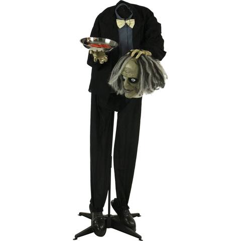 Life-Size Animatronic Zombie, Indoor/Outdoor Halloween Decoration, Light-up Red Eyes, Poseable, Battery-Operated