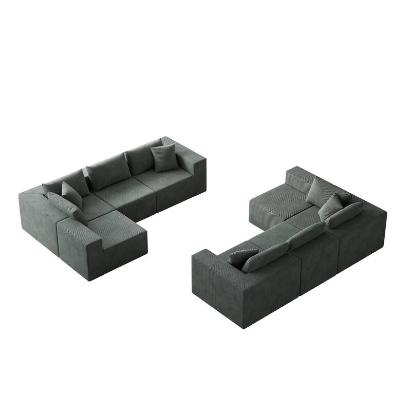Modern Modular L Shaped Sectional Sofa with Corduroy Upholstery for Living Rooms or Apartments, No-Assembly
