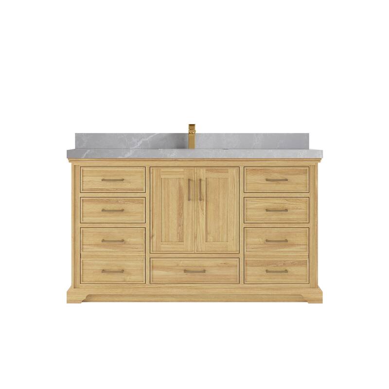 Willow Collections 60 in. W x 22 in. D Charlotte Teak Single Sink Bathroom Solid Teak Vanity with Countertop