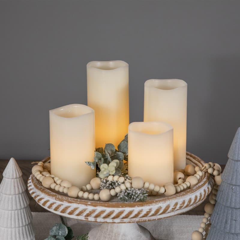 LED Flameless Flickering Wax Pillar Candles - 7" - Cream - Set of 4