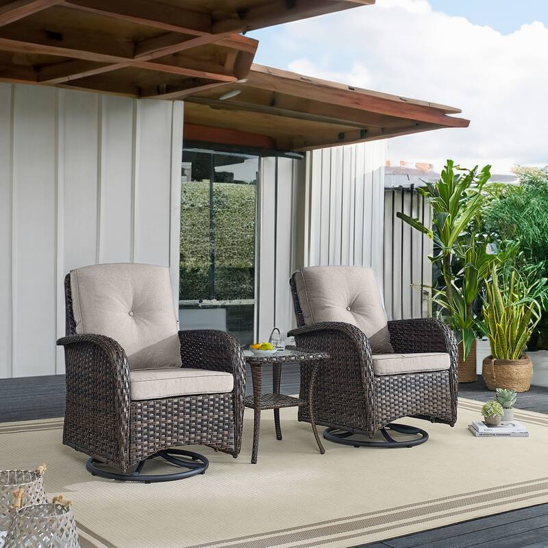 Pocassy Patio Swivel Rocker Chairs with Side Table - Brown - Light Beige