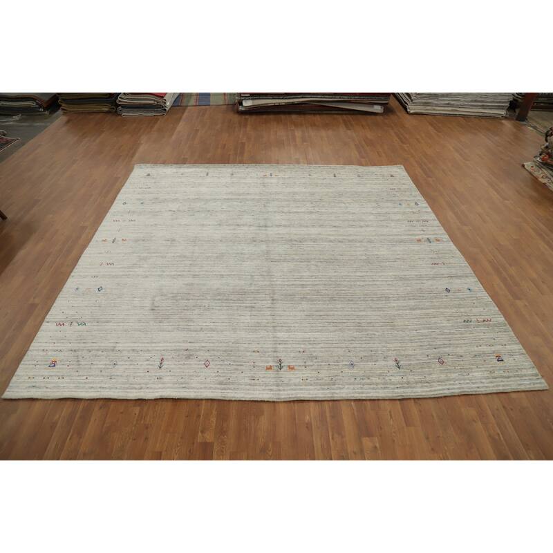Hand Knotted Oriental Viscose Silk Carpet Tribal Animal Pictorial Beige & Ivories Gabbeh Area Rug - 9' 11'' X 10' 2''