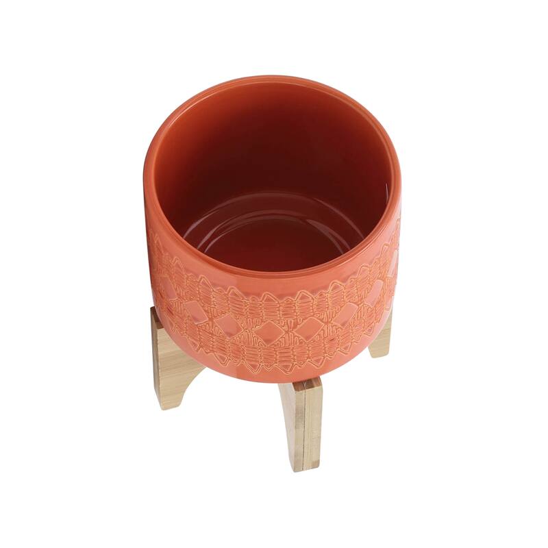 Sagebrook Home Ceramic Planters on Wood Stand