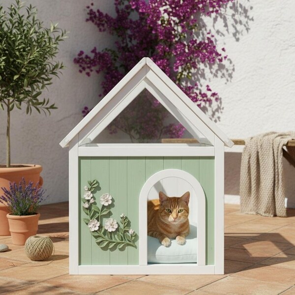 Cedar Indoor Cat House with Clear Acrylic Roof, Wooden Pet House