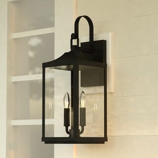 VAXCEL Old Town 19.5 in. H 2-Light Black Transitional Outdoor Wall Sconce, Durable Metal, Clear Glass Shade, LED Compatible