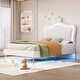 preview thumbnail 12 of 16, Twin Size Upholstered Bed Frame with LED Lights, Modern Upholstered Princess Bed with Crown Headboard, White+Pink