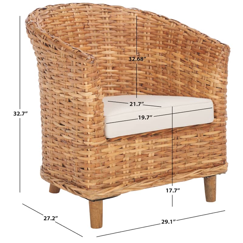 SAFAVIEH Charla Rattan Barrel Chair with Cushion - 29.1" x 27.2" x 32.7" - 29Wx27Dx33H