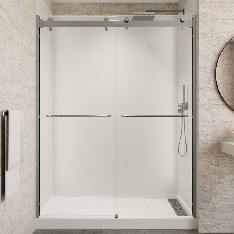 Seawin Verona Light Bypass Frameless Sliding Glass Shower Door 44 - 48 in. W x 76 in. H 1/4 in. (6 mm) Clear Tempered Glass - Brushed Nickel