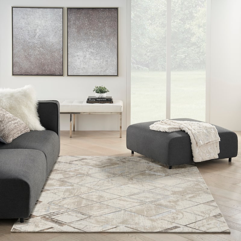 Nourison Glam Indoor Grey Geometric Area Rug - Ivory/Grey - 4' x 6' - Rectangle
