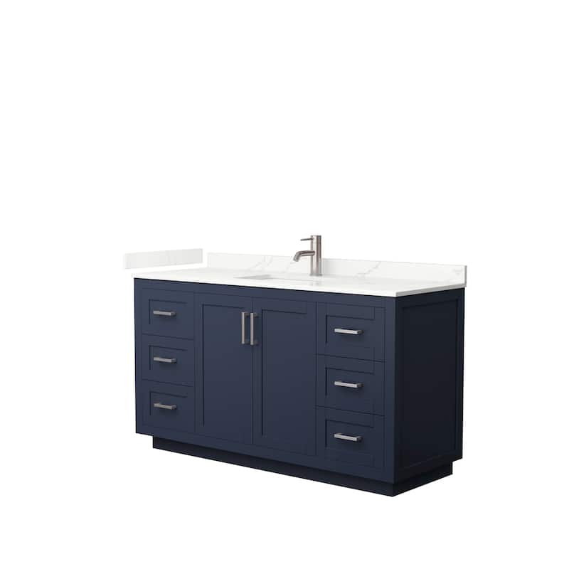 Miranda 60-inch Single Vanity, Quartz Top - Dark Blue, Nickel Trim, Giotto Quartz Top