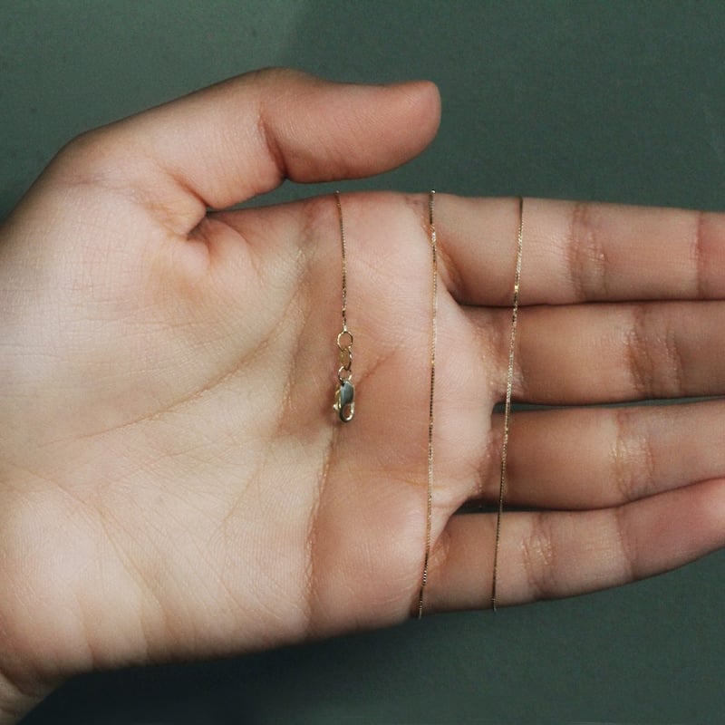 MayaMila 18k Solid Yellow Gold Thin Box Chain Necklace 0.6mm 16"-20"