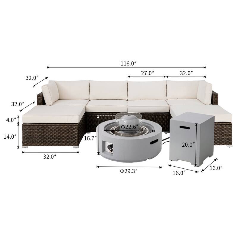 COSIEST Outdoor Patio Wicker Furniture Set w Fire and Water Fountain
