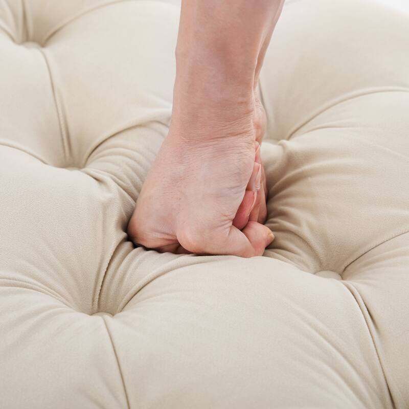 Modern Beige Bedroom Bench End of Bed Bench with 2 Detachable Pillows, Upholstered Footstool Indoor Bench Lounge Bench