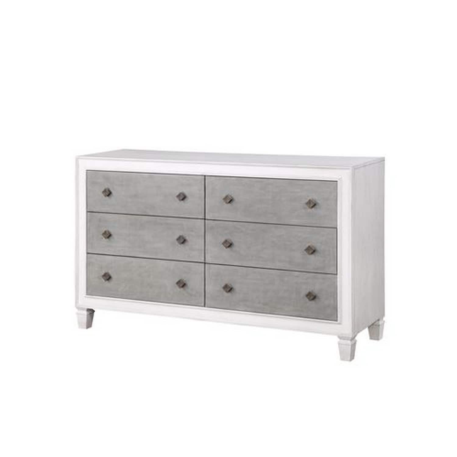 Dresser with 6 Drawers and Diamond Pulls, Gray