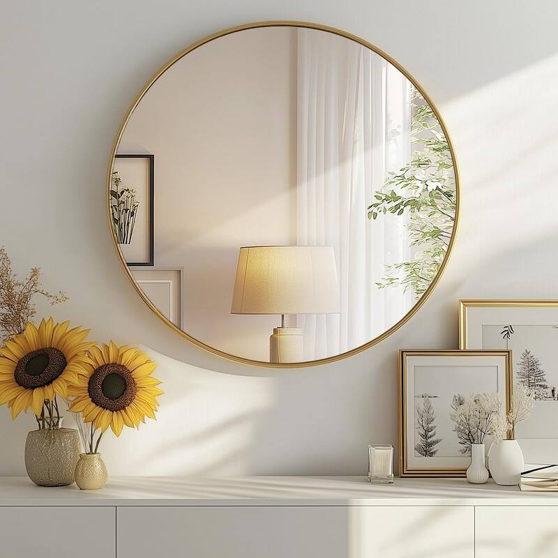 Circle 24 in. W x 24 in. H Round Metal Framed Wall Mirror Bathroom Mirror for Entryway, Over Sink
