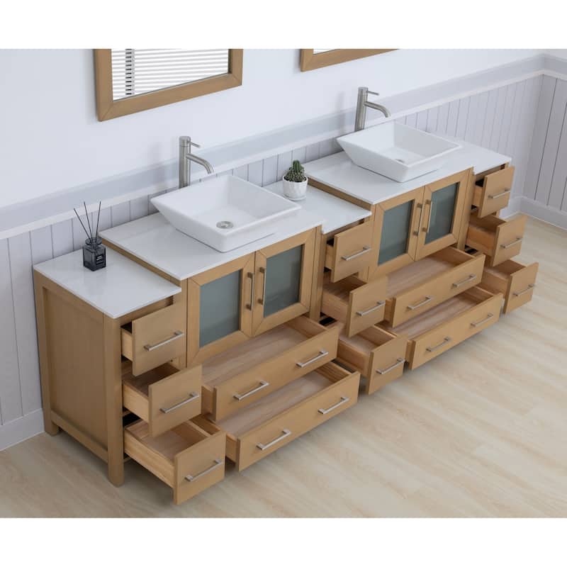 Vanity Art 96-inch Double Sink Bathroom Vanity Set with Engineered Marble Top and Free Mirror - 96 x 18.5 x 36 Inches