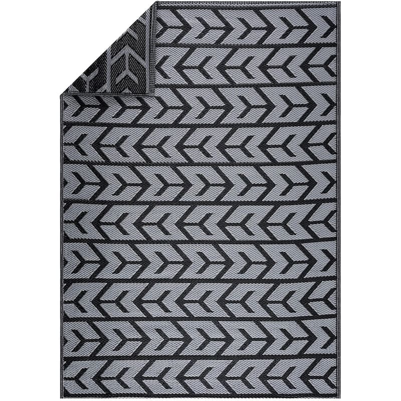 Amsterdam Lightweight Reversible Recycled Plastic Outdoor Floor Mat - 4'x6' - Black&Gray