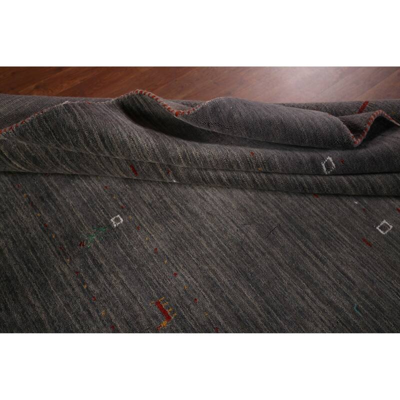 Gray Gabbeh Indian Area Rug Handmade Wool Carpet - 8'1"x 9'6"