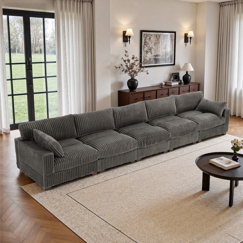 5-Piece Oversized Cotton Flannel Modular Sectional Sofa for Living Room