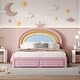 preview thumbnail 10 of 15, Twin/Full Size Upholstered Kids Platform Bed Frame with Rainbow Design Headboard, Velvet Princess Bed with Storage Drawer