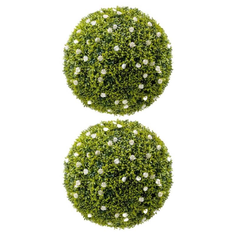 2 Pack 22.4" Artificial Flowers Topiary Balls for Home Decor, Wedding - 22.4 inch - White