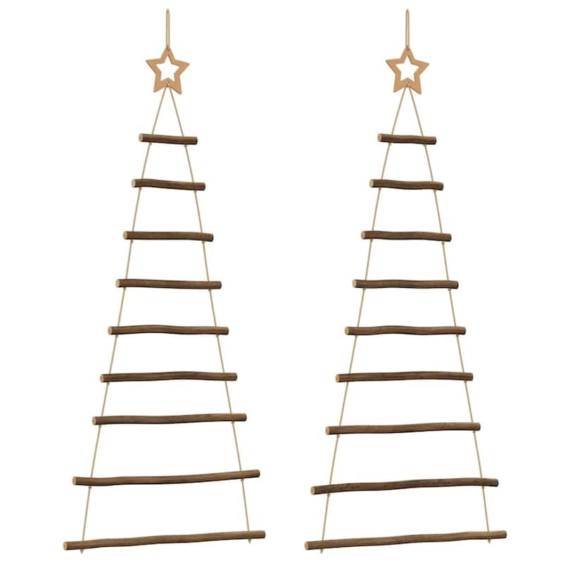 vidaXL Hanging Christmas Trees with Top Stars 2 pcs 21.7x47.2" Natural Branch