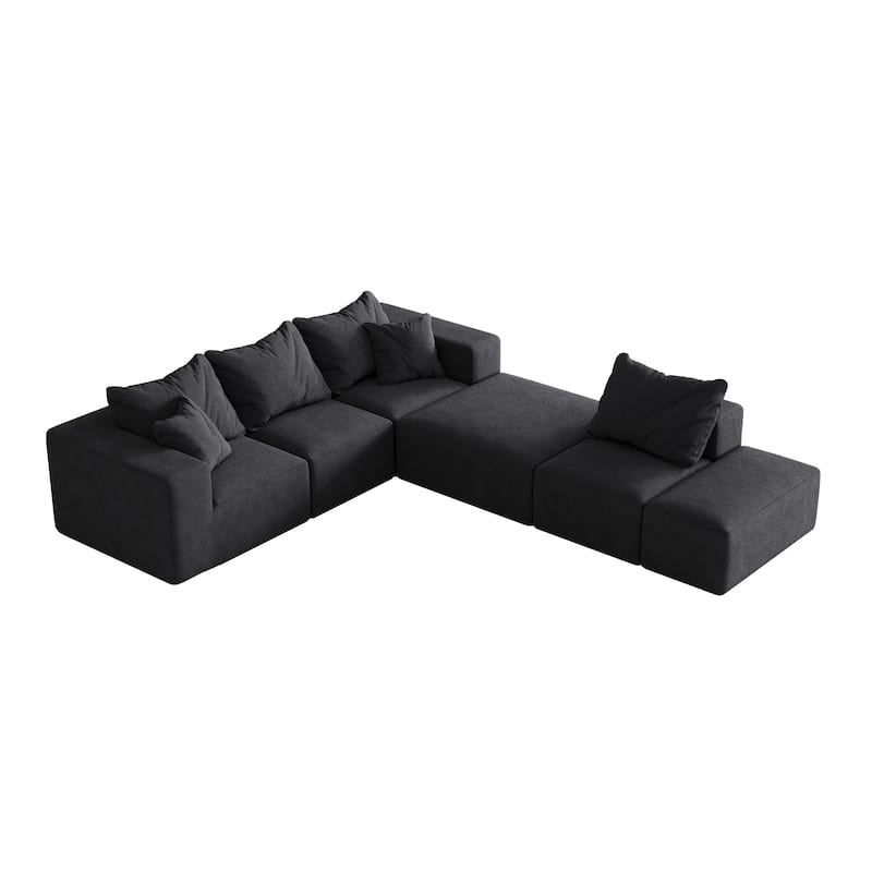 132" Chenille Modular L-Shaped Sectional Sofa with 6 Pillows
