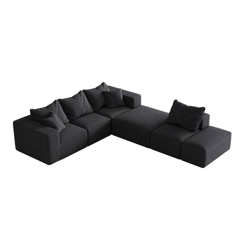 Upholstered Sectional Boneless Couch Set,Modular 132" L Shaped Sectional With 6 Pillows,Free Combination Sofa Couch