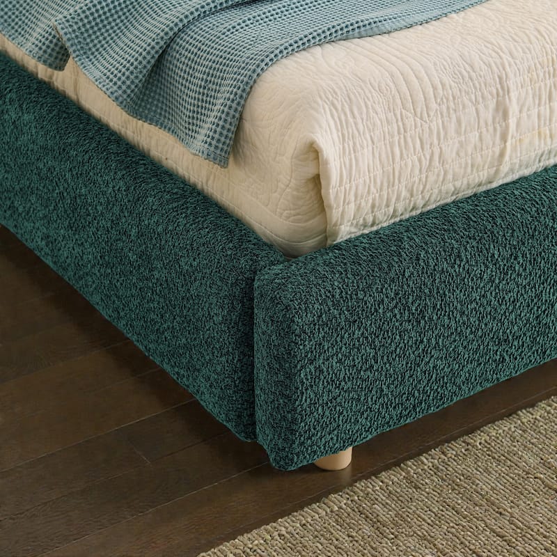 Upholstered Bed Frame with Tall Curved Headboard and Storage Drawers, Modern Minimalist Platform Bed No Box Spring