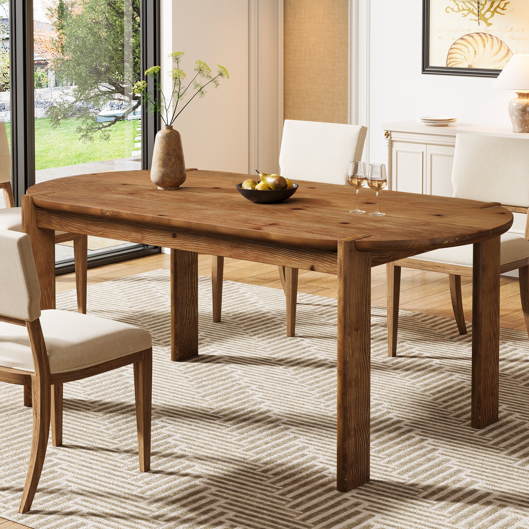 62.99" Farmhouse Solid Wood Oval Dining Room Table for Kitchen
