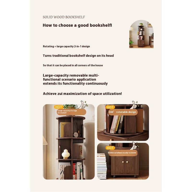 360 Degree Display 5 Tier Corner Bookshelf with Drawer, Floor Standing Bookcase Storage Rack, Wood Narrow Book Shelf Organizer