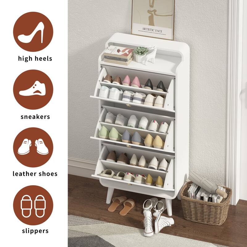 Compact Shoe Rack Storage Cabinet with 3 Drawers, Durable MDF Design for Entryways, Hallways and Apartments Organization