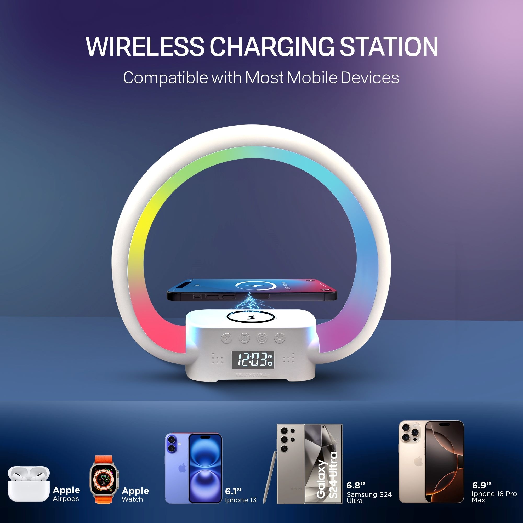 Bell + Howell Alarm Clock with Bluetooth Speaker, RGB LED Table Lamp,  Wireless Phone Charger Stand - Bed Bath \u0026 Beyond - 42106100, image size:2000x2000