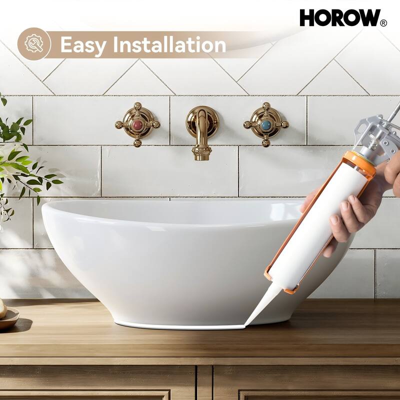HOROW 16 in. White Oval Bathroom Ceramic Vessel Sink Art Basin Not Included Faucet