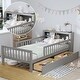 preview thumbnail 25 of 37, Twin Size Bed with Headboard Storage Rack, Two Under-Bed Drawers, Three-Side Guardrails for Safety and Security