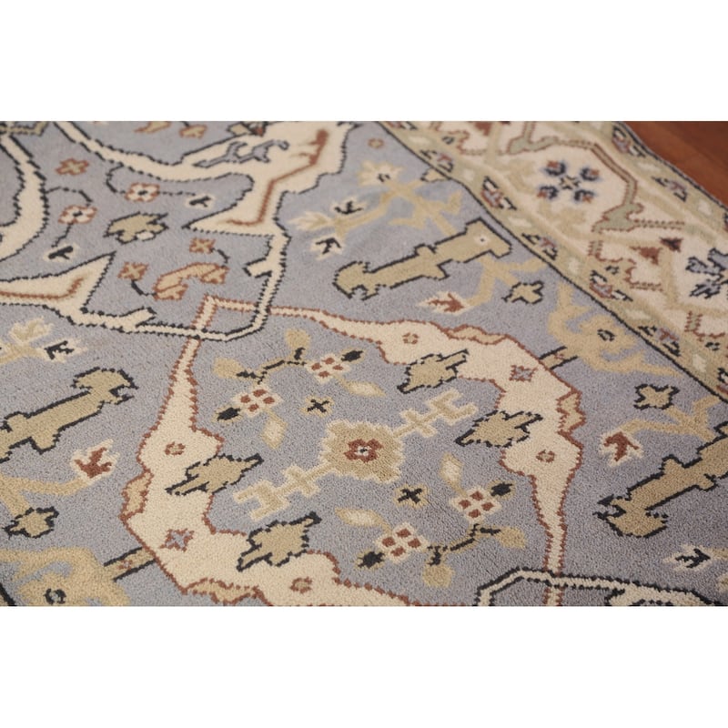 Light Blue Oushak Oriental Rug Floral Handmade Wool Carpet - 4'1"x 5'11"