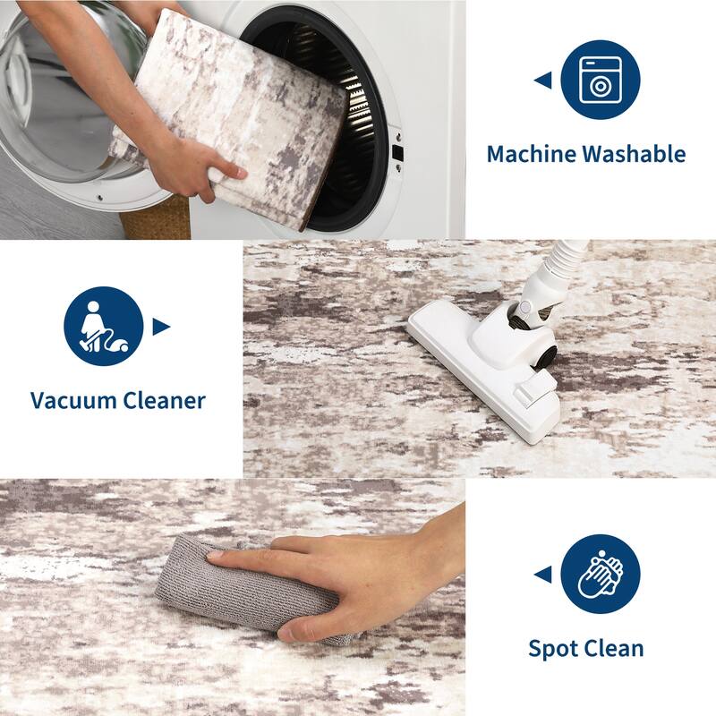 Area Rugs for Living Room Bedroom, Modern Abstract Machine Washable Rug, Low Pile Floor Carpet with Non Slip Backing