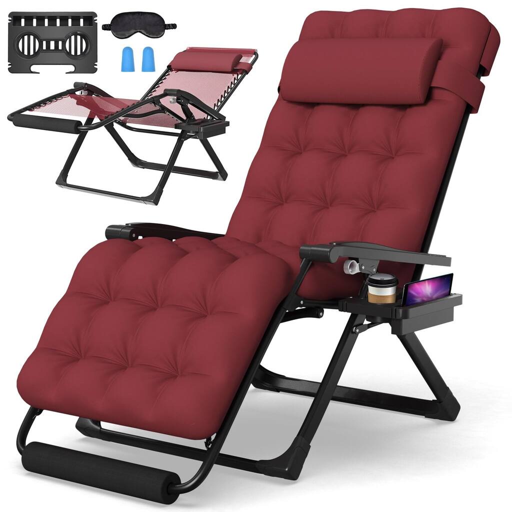 Oversized Zero Gravity Chair,29In XL Lounge Chair w/Removable Cushion&Headrest, Reclining Camping Patio Chairs