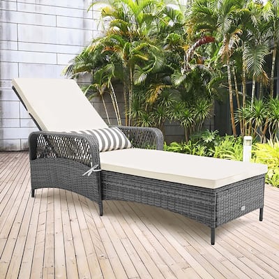 Outdoor Patio Recliner Chaise Lounge w/ Adjustable Backrest & Cushion