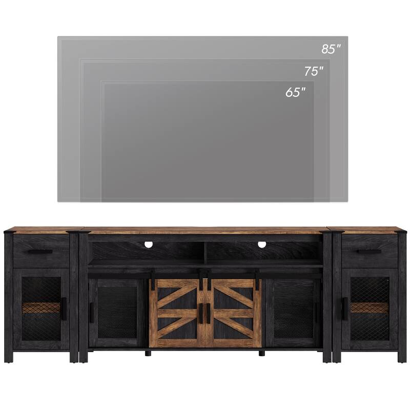 WAMPAT Drawer TV Stand set for ups to 85 inch TV with Sliding Barn Door - 1 Pack