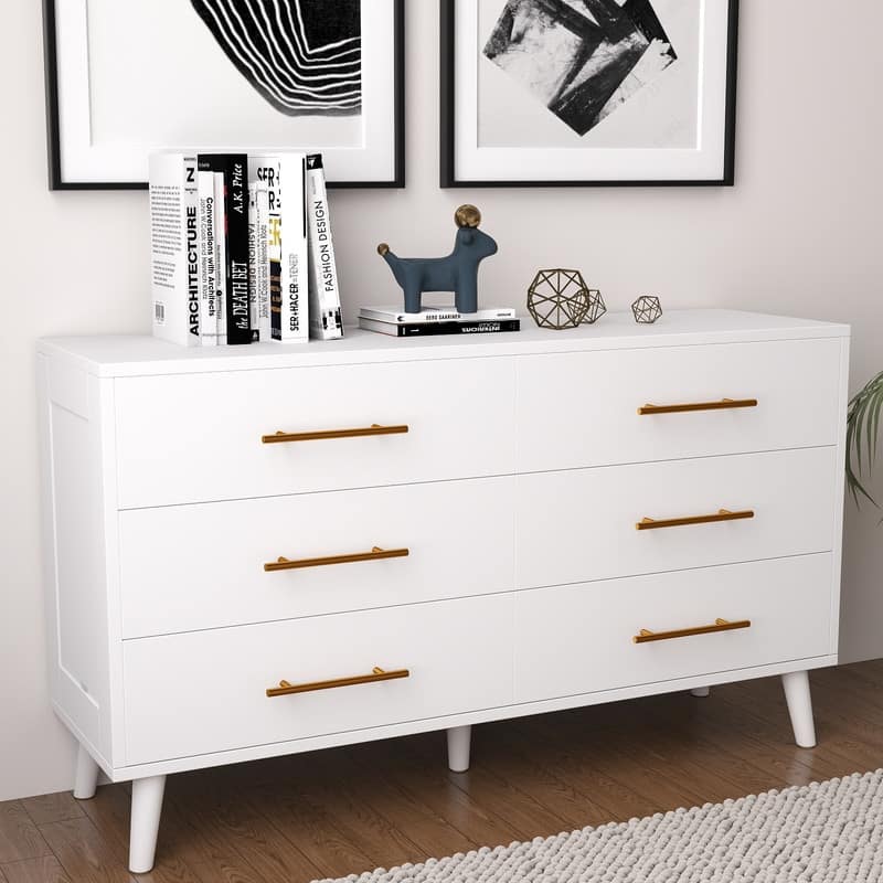 Wood 6 Drawer Double Dresser, Chest Of Drawers Cabinet, TV Stand for Bedroom, Livingroom and Enterway