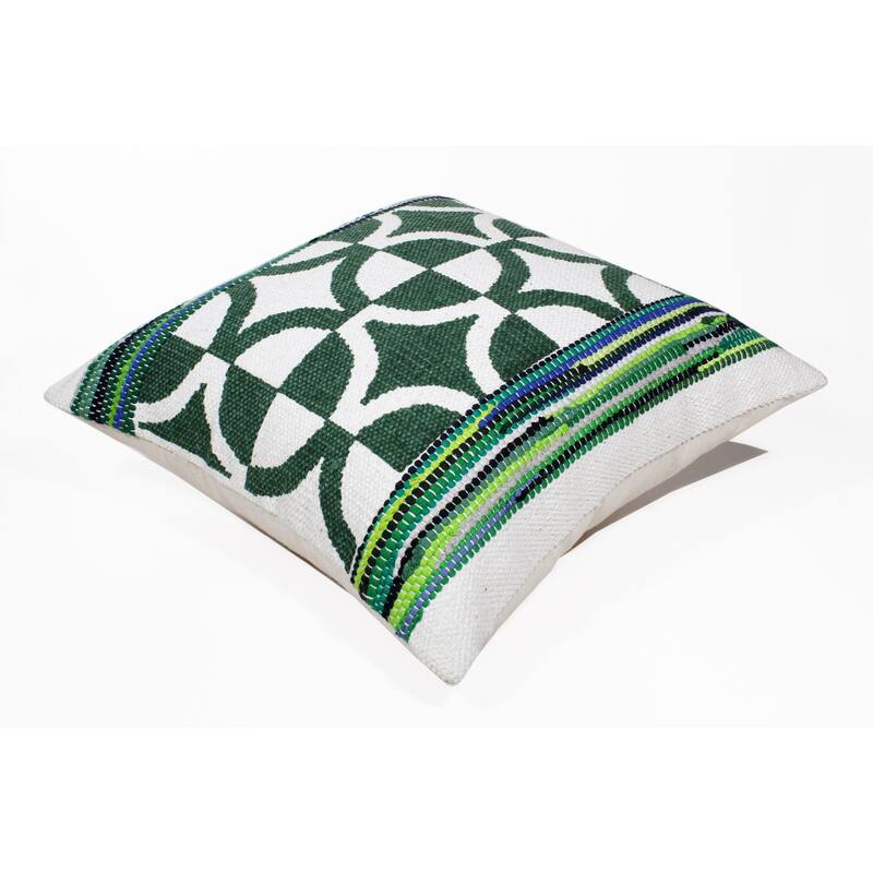 Handwoven Diamond Bordered Square Throw Pillow Cover - 20" - Green and White