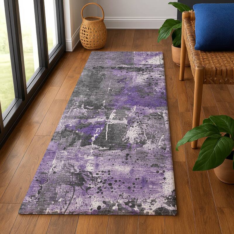 Premium Washable Super Soft Abstract Modern Mayfield Rug - 2'3" x 7'6" - Purple