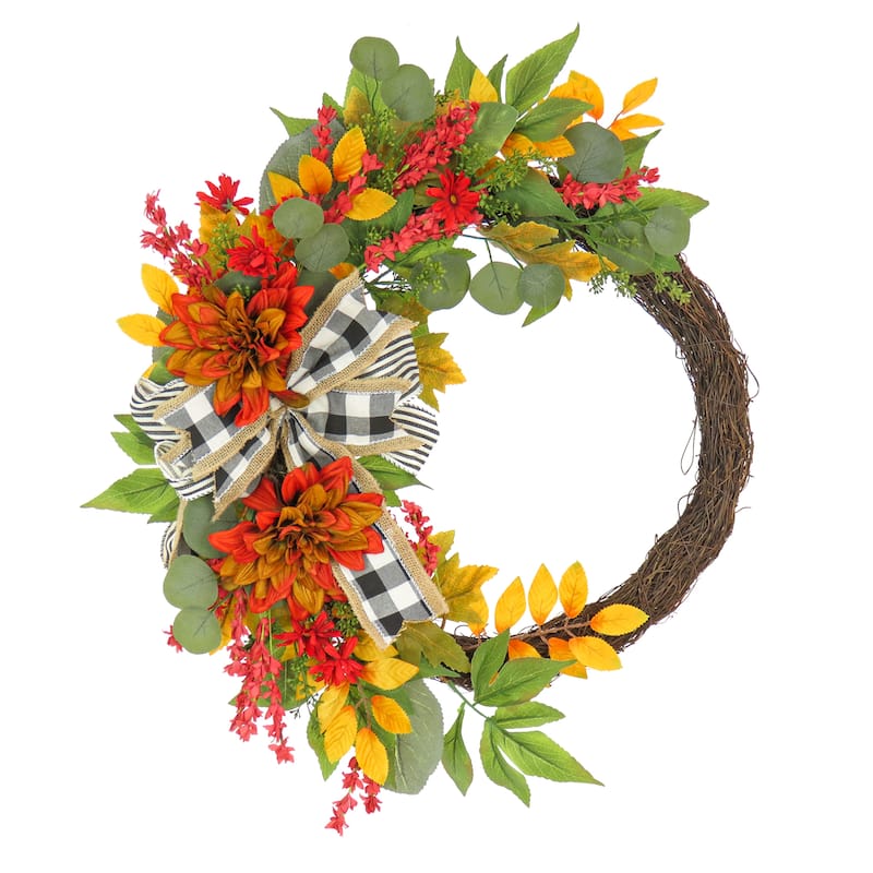 National Tree Company 2 ft. Harvest Dahlia and Eucalyptus Wreath - 2 ft