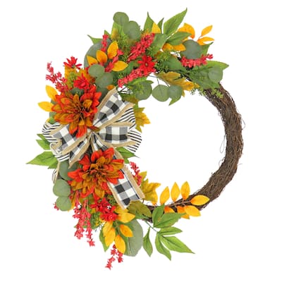 National Tree Company 2 ft. Harvest Dahlia and Eucalyptus Wreath - 2 ft