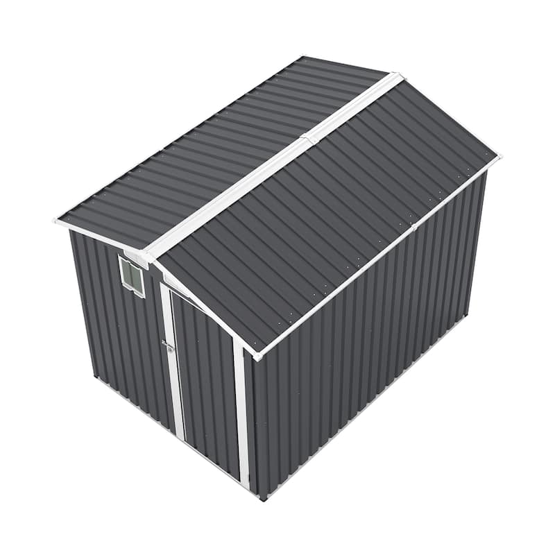 6x8FT Dark Grey Outdoor Steel Storage Shed with Lockable Doors
