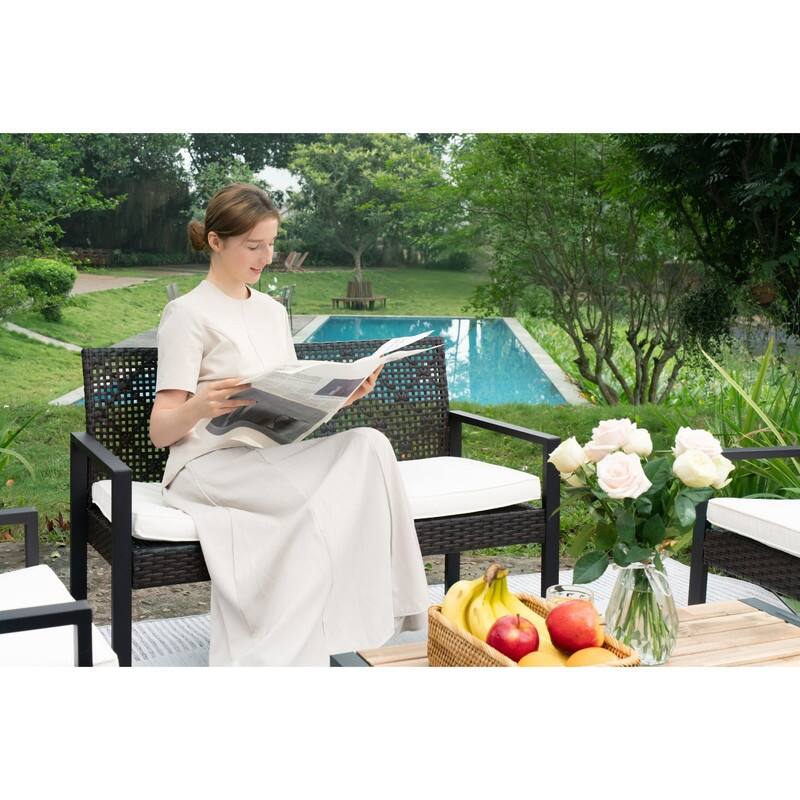 4-Piece Patio Furniture Set Outdoor Balcony Porch Garden Backyard Lawn Furniture Acacia Wood Table Top