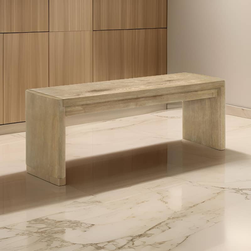 Meni 51 Inch Wide Dining Bench, Panel Legs, Oak Brown Solid Wood